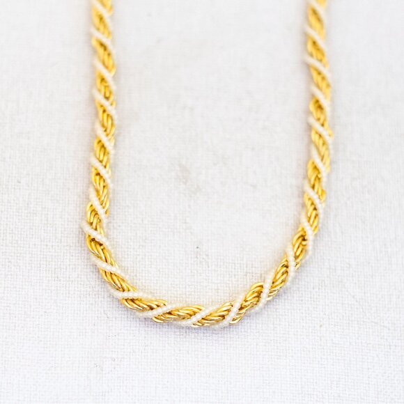 28 inch, Vintage Two Tone Striped White Gold Tone Necklace by Trifari - T25 - Picture 1 of 3